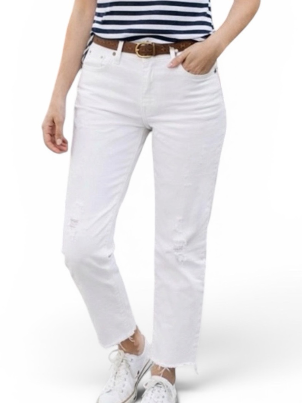 J. Crew Denim Slim Boyfriend Jeans Cropped Distressed Raw Frayed Hem Size 26 P